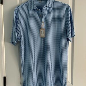 Peter Millar Light Blue and White Striped Polo